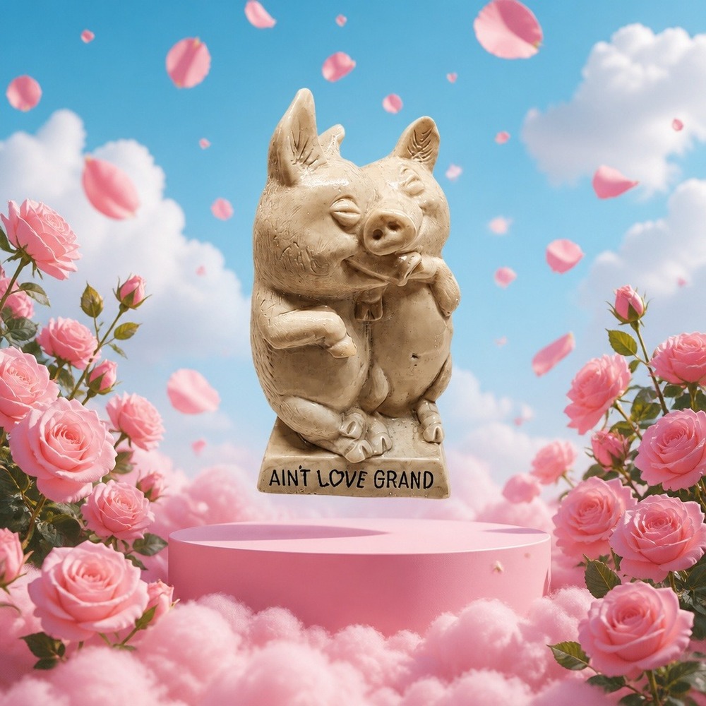 Vintage 1970 R.S.W. Berries Co. "Aint Love Grand"‎ Pig Statue 803 Beige 6"